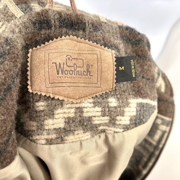 VINTAGE WOOLRICH WESTERN HOODED ZIP WOOL BLND GEOMETRIC SHAPE BROWN BEIGE JACKET - Picture 5 of 6